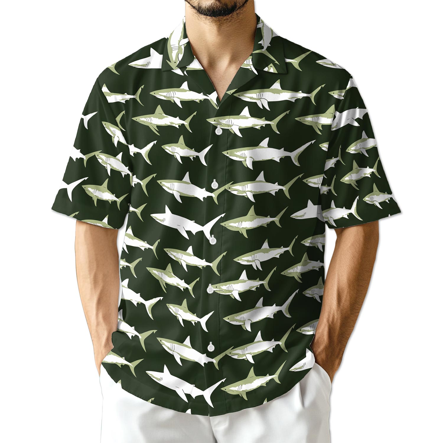Netecom Retro Shark Hawaiian Shirt for Men