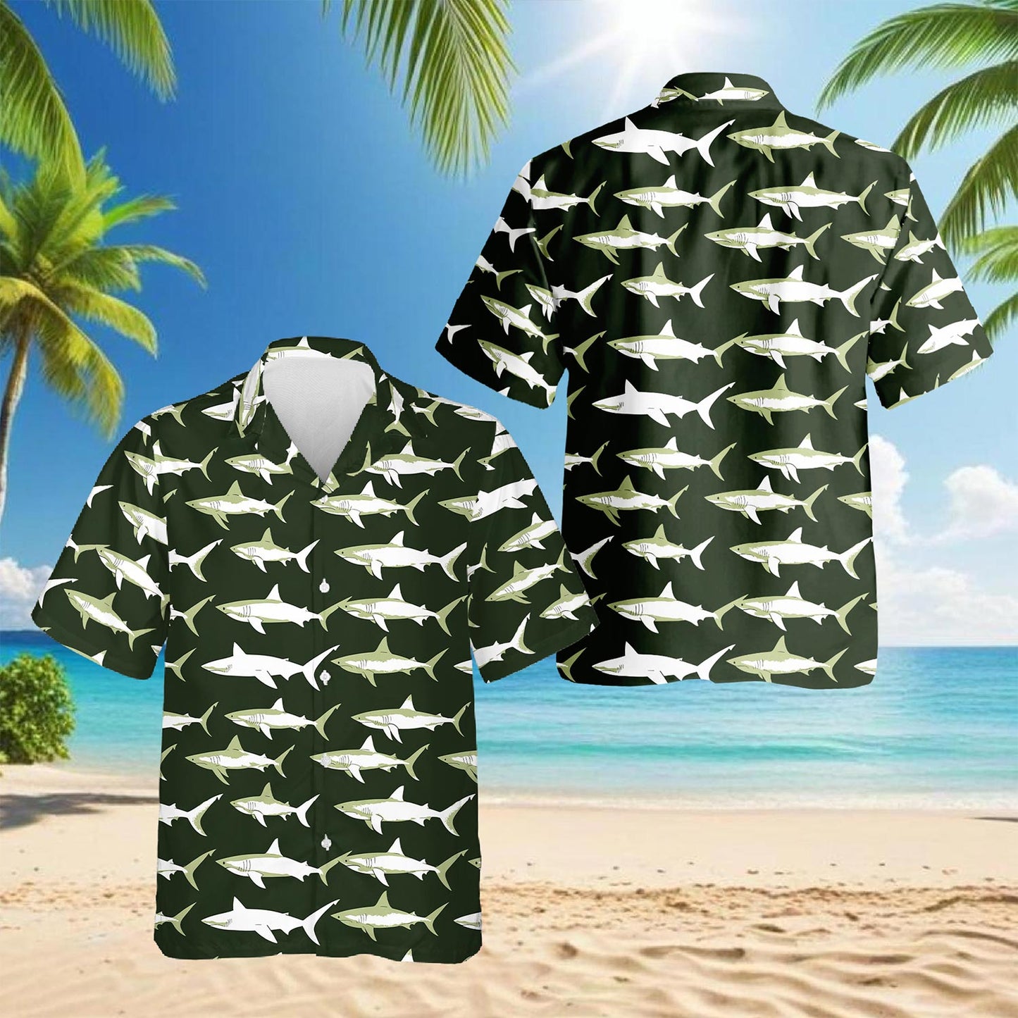 Netecom Retro Shark Hawaiian Shirt for Men, Vintage Style, Button Down Summer Beach Short Sleeve, S-5XL