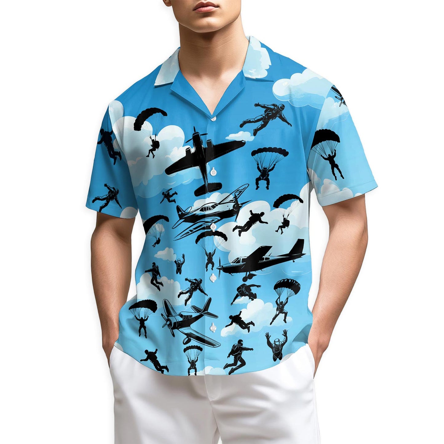 Netecom Retro Skydiver Hawaiian Shirt for Men, Button Down Summer Beach Short Sleeve, Vintage Style, Sizes S-5XL