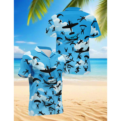 Netecom Retro Skydiver Hawaiian Shirt for Men, Button Down Summer Beach Short Sleeve, Vintage Style, Sizes S-5XL