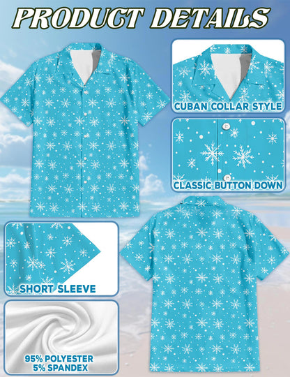 Netecom Retro Snowflake Hawaiian Shirt for Men, Vintage Style, Button Down Summer Beach Short Sleeve, S-5XL