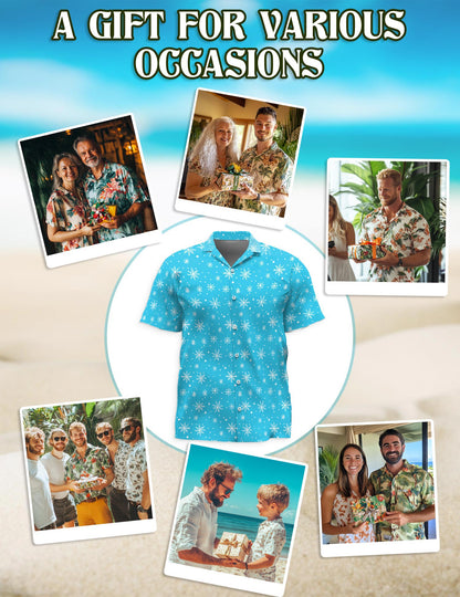 Netecom Retro Snowflake Hawaiian Shirt for Men, Vintage Style, Button Down Summer Beach Short Sleeve, S-5XL