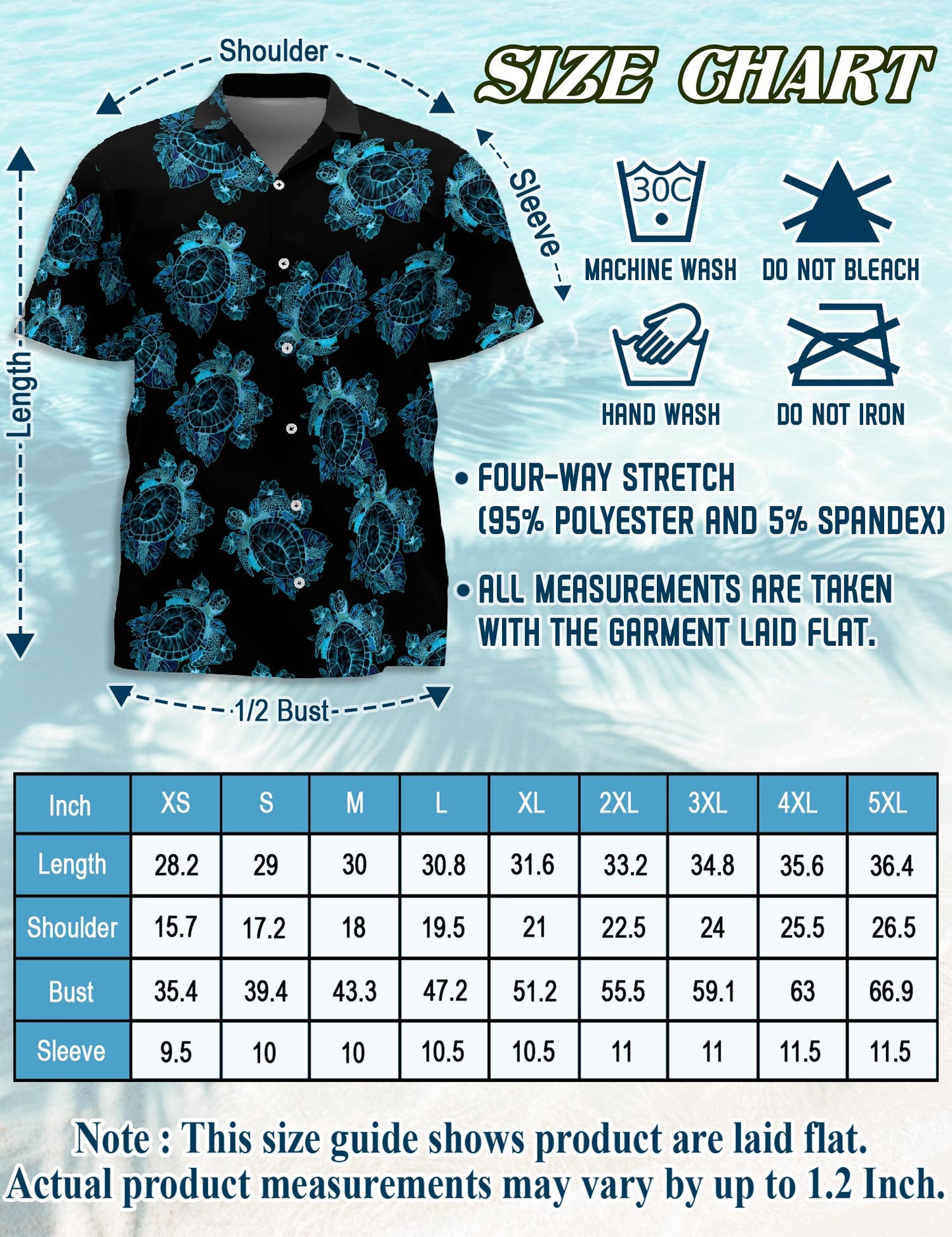 Netecom Retro Turtle Summer Hawaiian Shirt for Men, Button Down Summer Beach Short Sleeve, Tropical Style, Sizes S-5XL