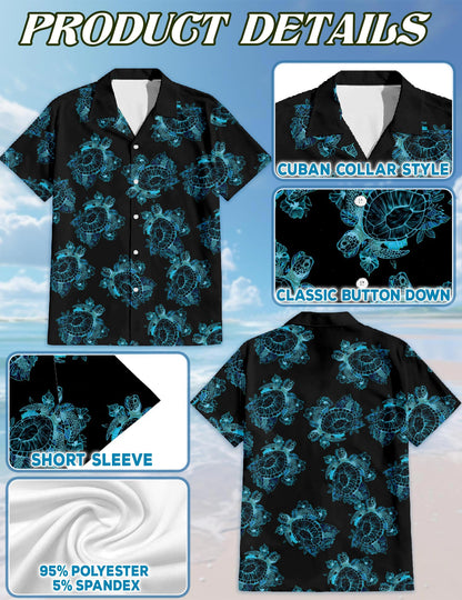 Netecom Retro Turtle Summer Hawaiian Shirt for Men, Button Down Summer Beach Short Sleeve, Tropical Style, Sizes S-5XL