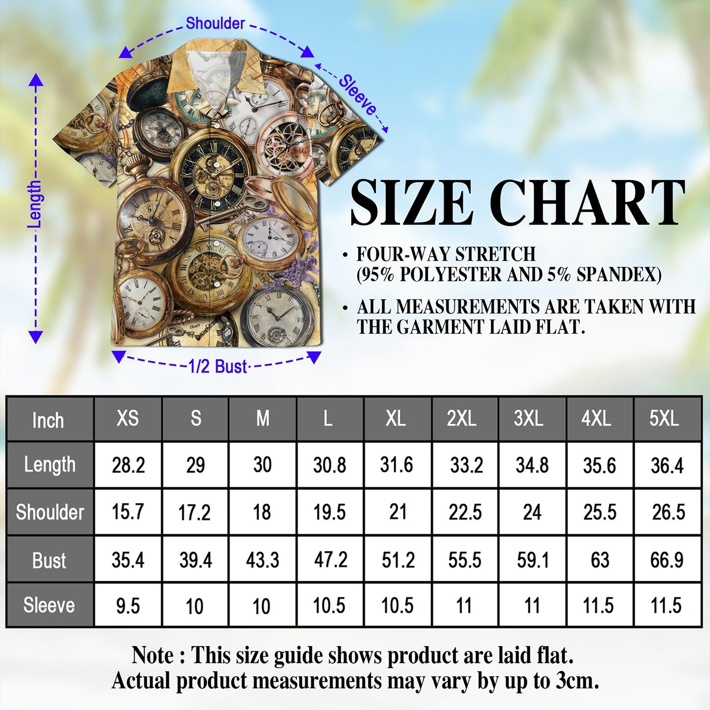 Netecom Retro Vintage Pocket Watch Hawaiian Shirt for Men, Watch Lover Gifts, Button Down Summer Beach Short Sleeve, S-5XL