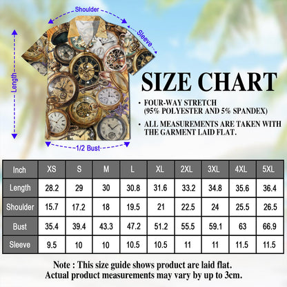 Netecom Retro Vintage Pocket Watch Hawaiian Shirt for Men, Watch Lover Gifts, Button Down Summer Beach Short Sleeve, S-5XL