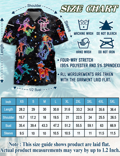 Netecom Riding Cow Neon Love Hawaiian Shirt for Men, Retro Style, Button Down Summer Beach Short Sleeve, S-5XL