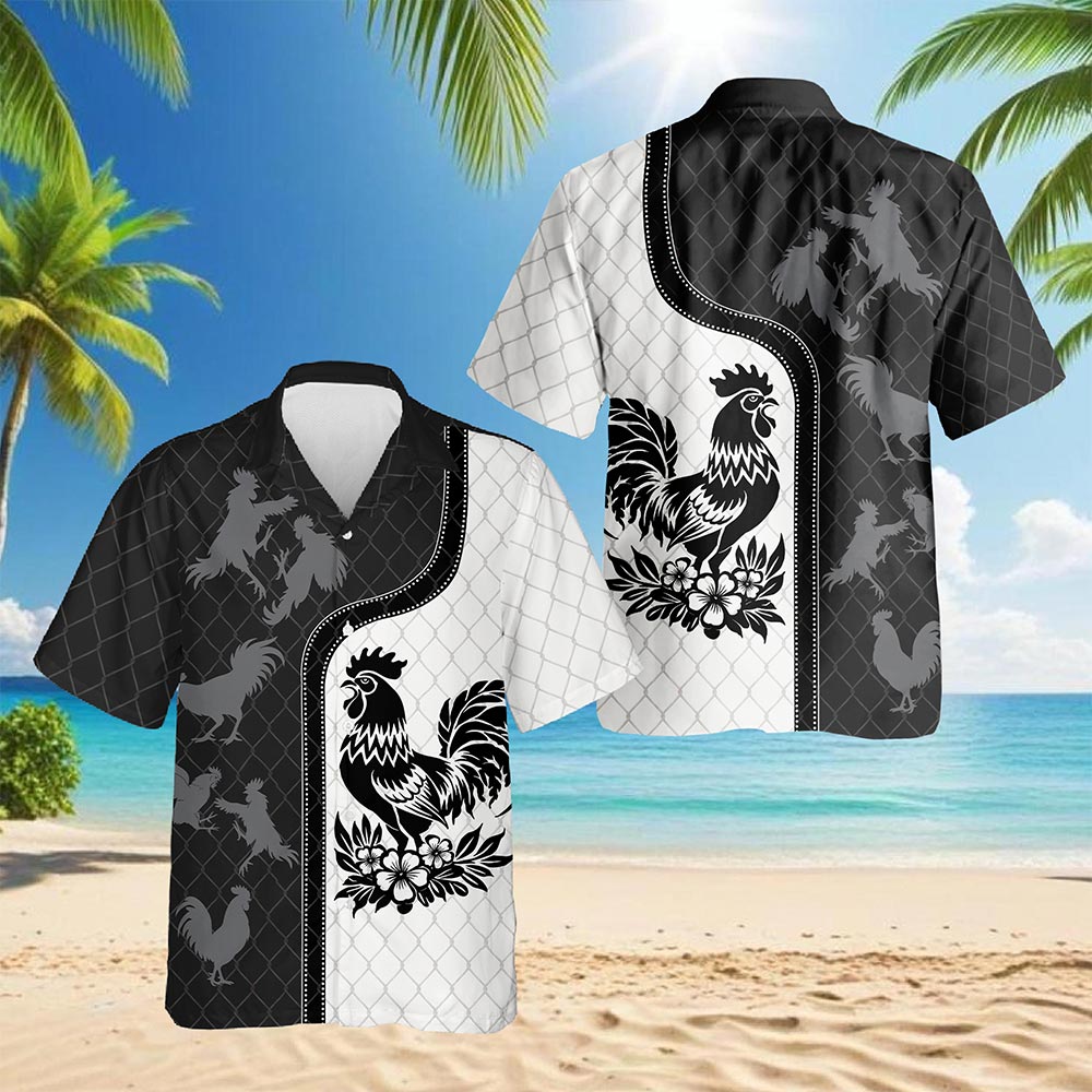 Netecom Rooster Hawaiian Shirt for Men, Retro Style, Button Down Summer Beach Short Sleeve, S-5XL