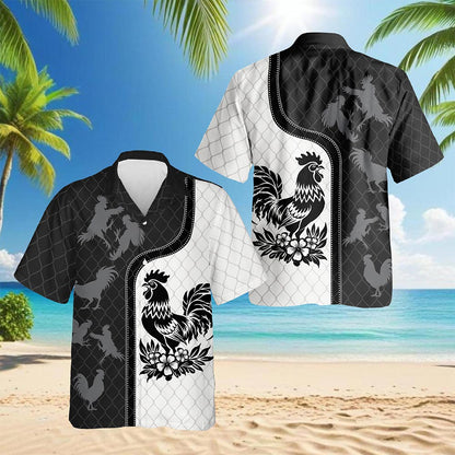 Netecom Rooster Hawaiian Shirt for Men, Retro Style, Button Down Summer Beach Short Sleeve, S-5XL