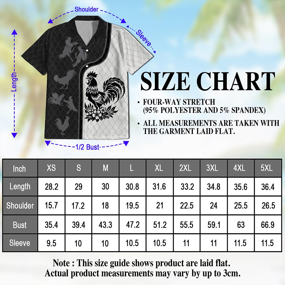 Netecom Rooster Hawaiian Shirt for Men, Retro Style, Button Down Summer Beach Short Sleeve, S-5XL
