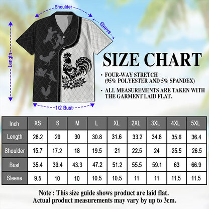 Netecom Rooster Hawaiian Shirt for Men, Retro Style, Button Down Summer Beach Short Sleeve, S-5XL