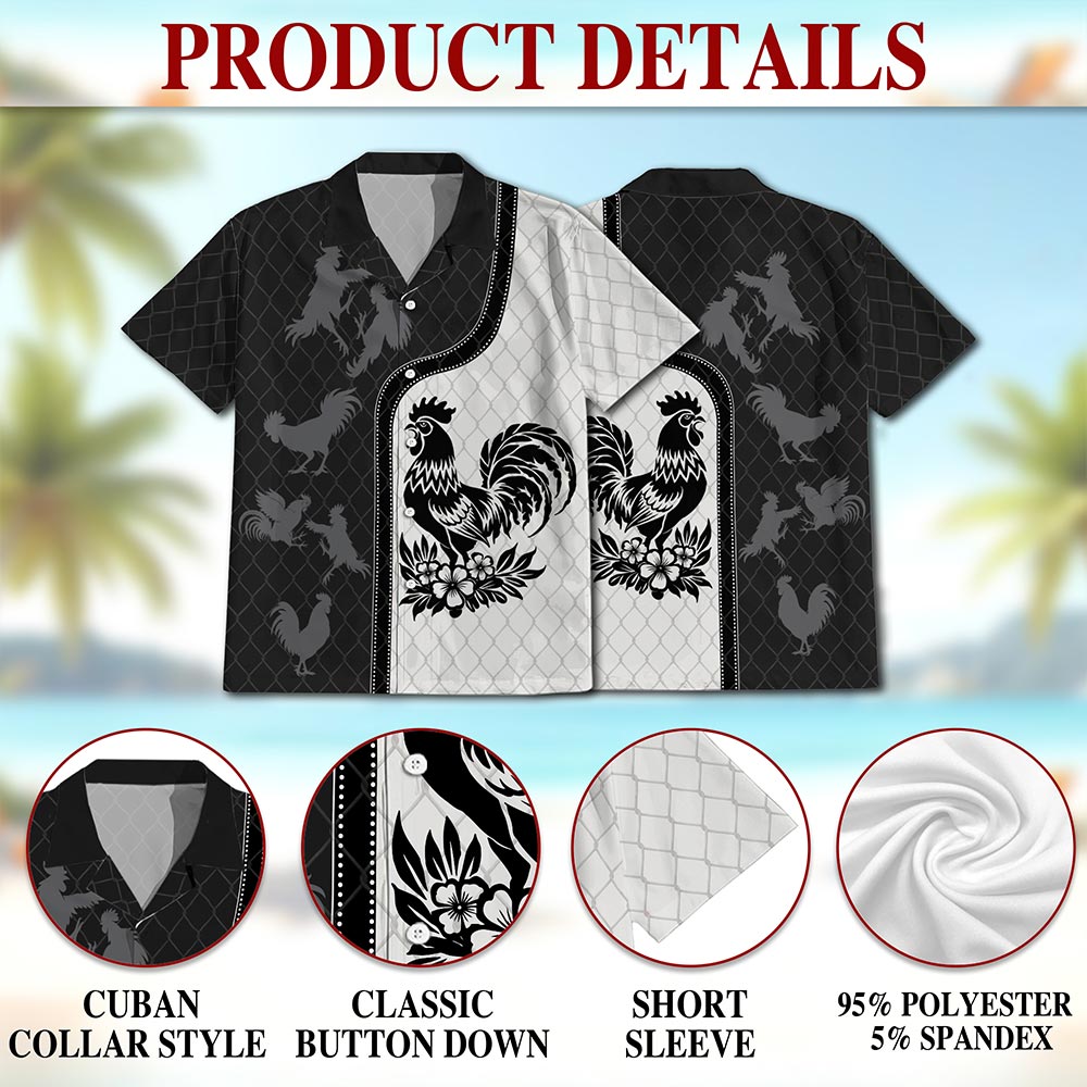 Netecom Rooster Hawaiian Shirt for Men, Retro Style, Button Down Summer Beach Short Sleeve, S-5XL