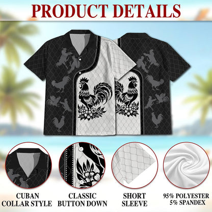 Netecom Rooster Hawaiian Shirt for Men, Retro Style, Button Down Summer Beach Short Sleeve, S-5XL