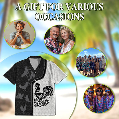 Netecom Rooster Hawaiian Shirt for Men, Retro Style, Button Down Summer Beach Short Sleeve, S-5XL