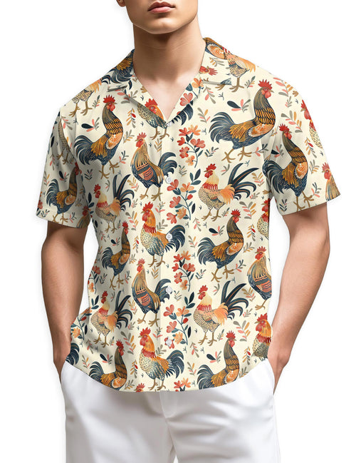 Netecom Rooster Pattern Hawaiian Shirt for Men