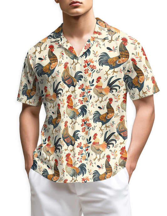 Netecom Rooster Pattern Hawaiian Shirt for Men