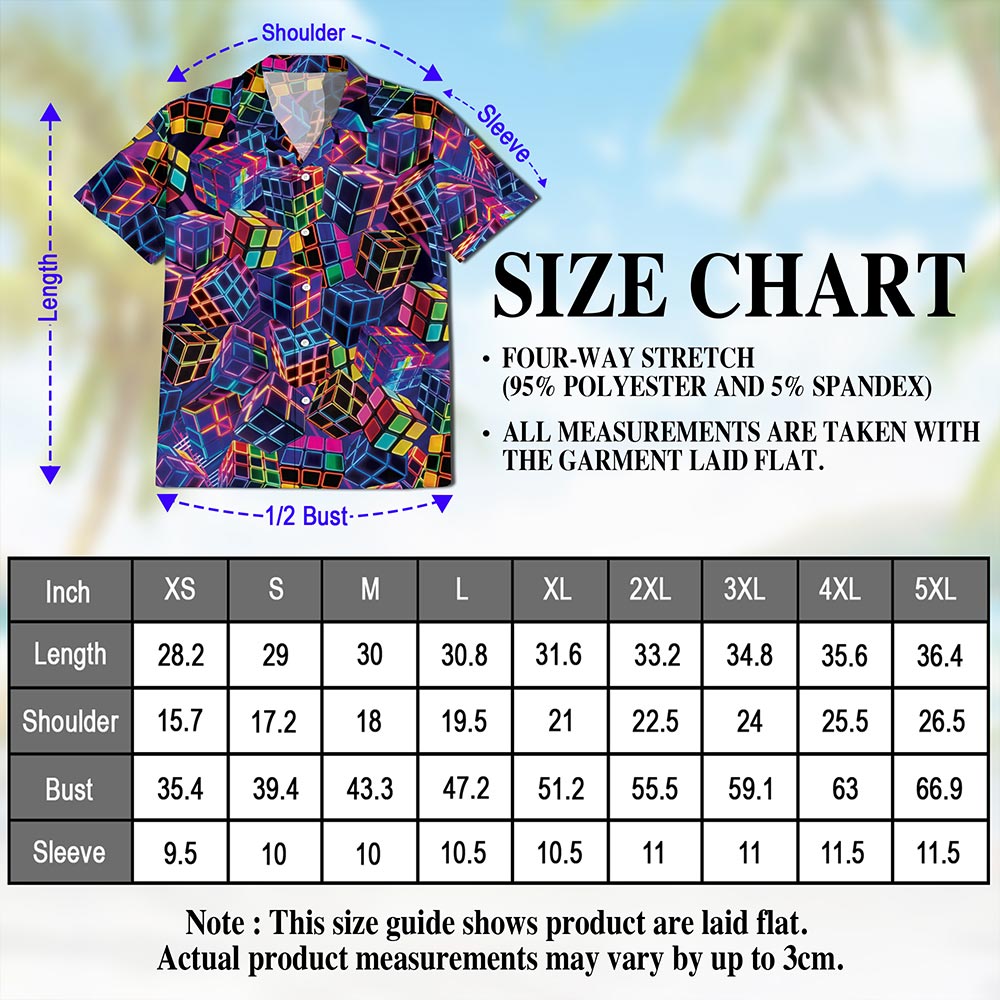Netecom Rubik Cube Hawaiian Shirt for Men, Colorful Puzzle Gamer Style, Button Down Summer Beach Short Sleeve, S-5XL