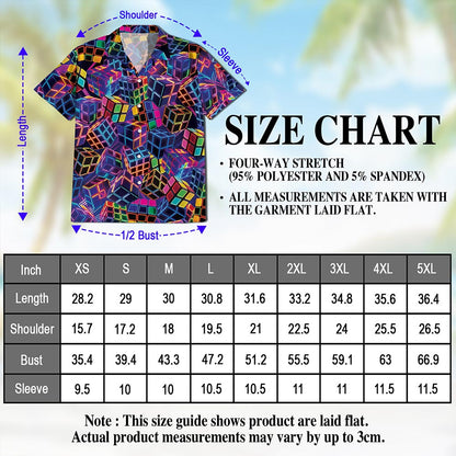 Netecom Rubik Cube Hawaiian Shirt for Men, Colorful Puzzle Gamer Style, Button Down Summer Beach Short Sleeve, S-5XL