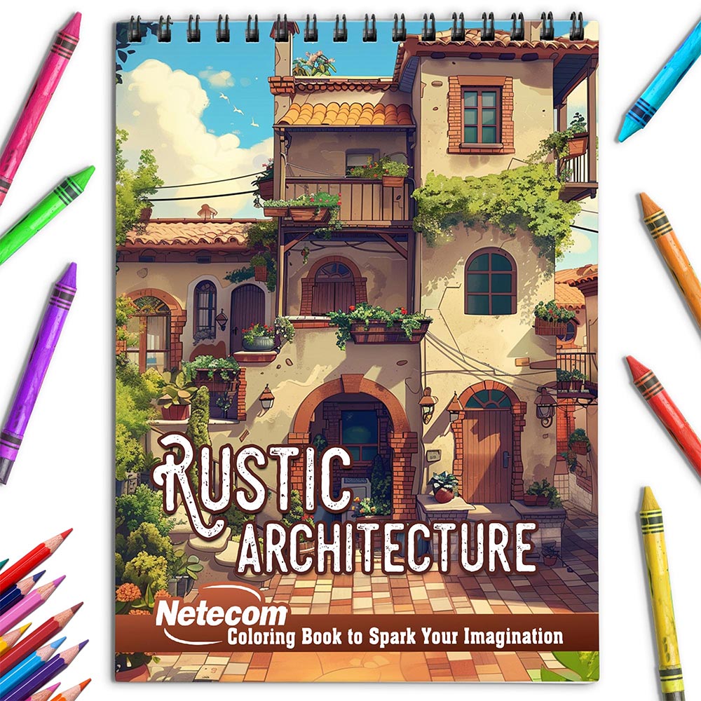 Netecom Rustic Architecture Coloring Book for Adults
