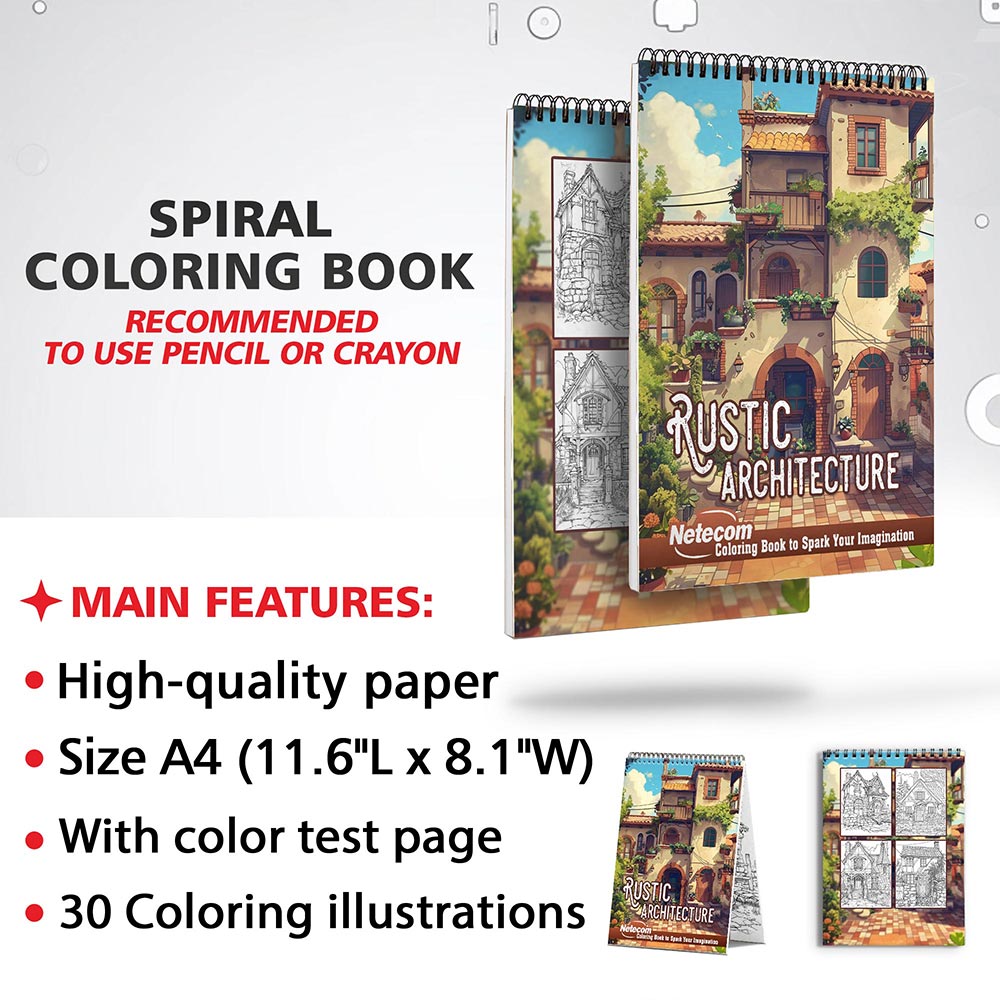 Netecom Rustic Architecture Coloring Sheets for Adults