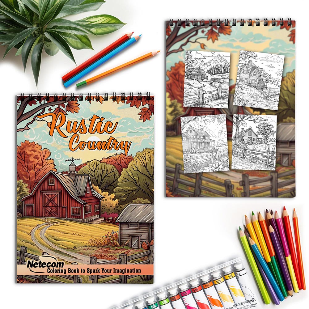 Netecom Rustic Country Spiral Coloring Book for Adults