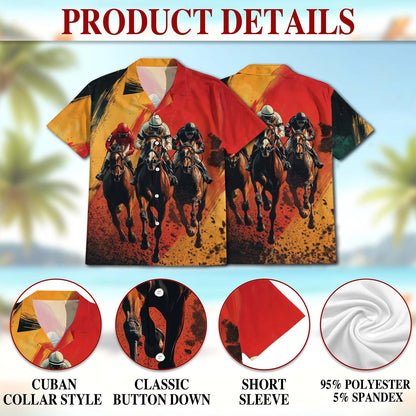 Netecom Rustic Racing Horse Hawaiian Shirt for Men, Button Down Summer Beach Short Sleeve, S-5XL
