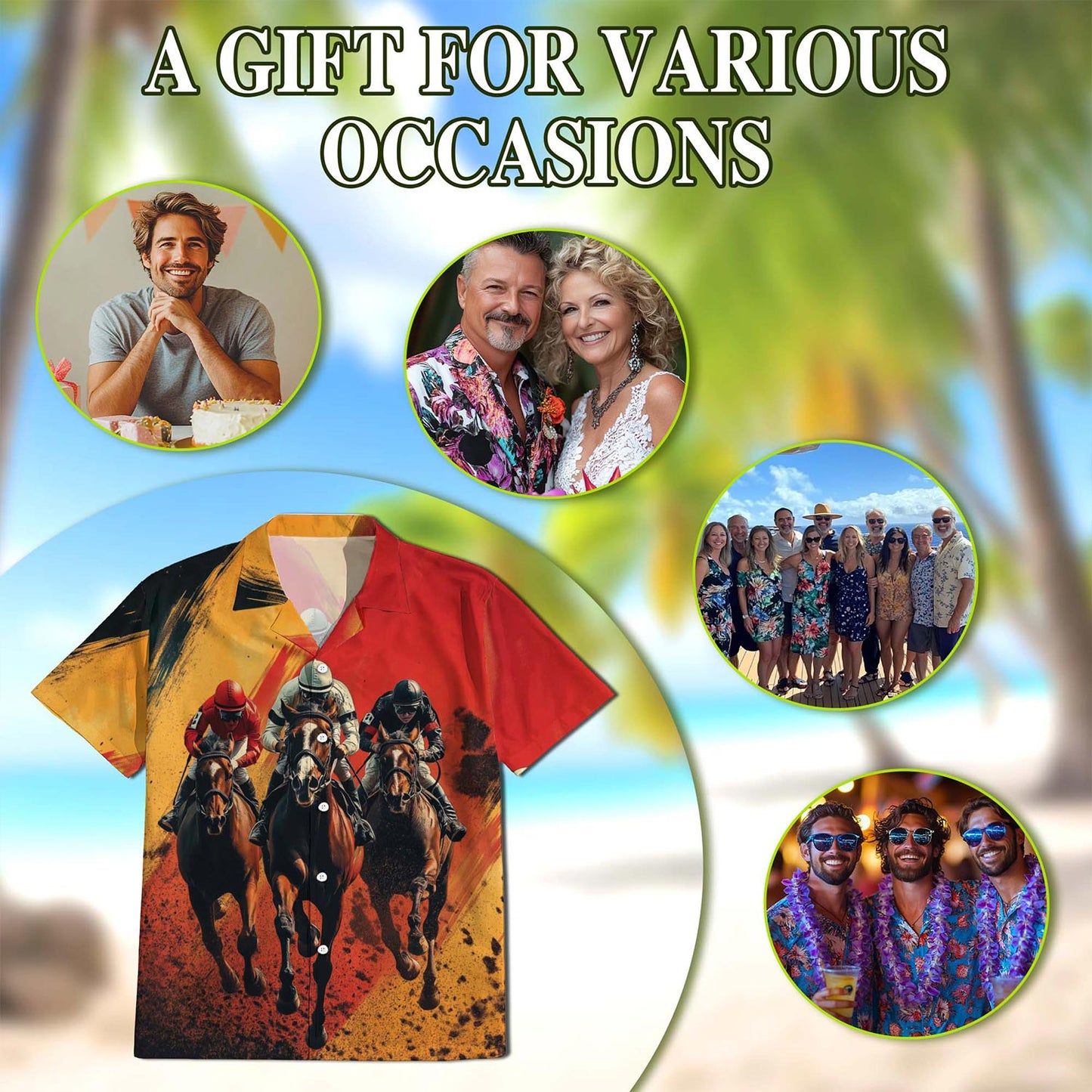 Netecom Rustic Racing Horse Hawaiian Shirt for Men, Button Down Summer Beach Short Sleeve, S-5XL