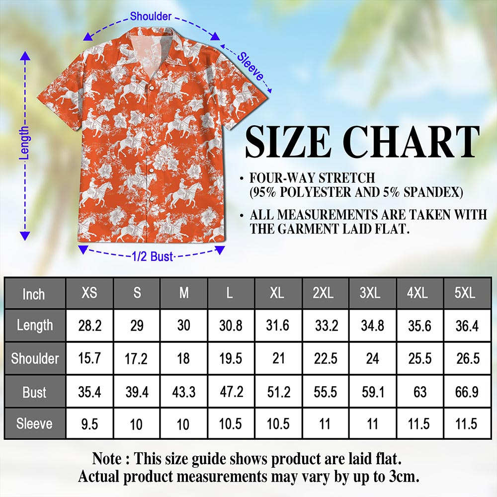 Netecom Saddle Bronc Riding Orange Occasion Hawaiian Shirt for Men, Button Down Summer Beach Short Sleeve, Tropical Style, S-5XL