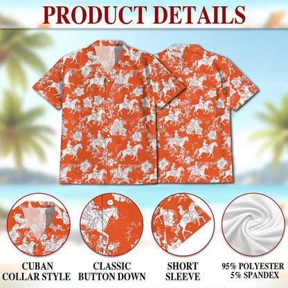 Netecom Saddle Bronc Riding Orange Occasion Hawaiian Shirt for Men, Button Down Summer Beach Short Sleeve, Tropical Style, S-5XL