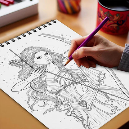 Netecom Sagittarius Girl Coloring Book Spiral Bound for Adults