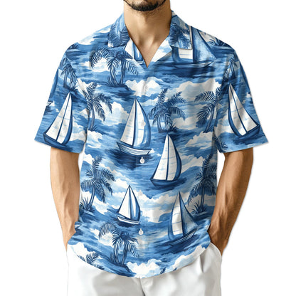 Netecom Sailboats Blue Hawaiian Shirt for Men