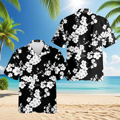 Netecom Sakura Cherry Blossom Hawaiian Shirt for Men, Japanese Button Down Summer Beach Short Sleeve, Floral Style, S-5XL