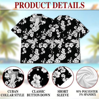 Netecom Sakura Cherry Blossom Hawaiian Shirt for Men, Japanese Button Down Summer Beach Short Sleeve, Floral Style, S-5XL