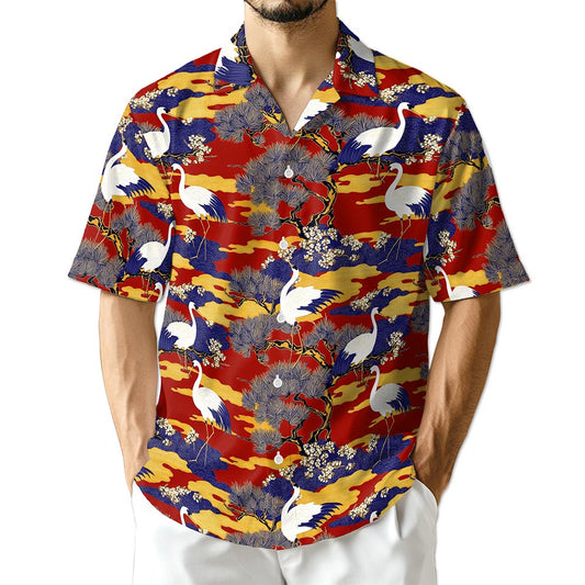 Netecom Sakura Redheaded Crane Hawaiian Shirt for Men