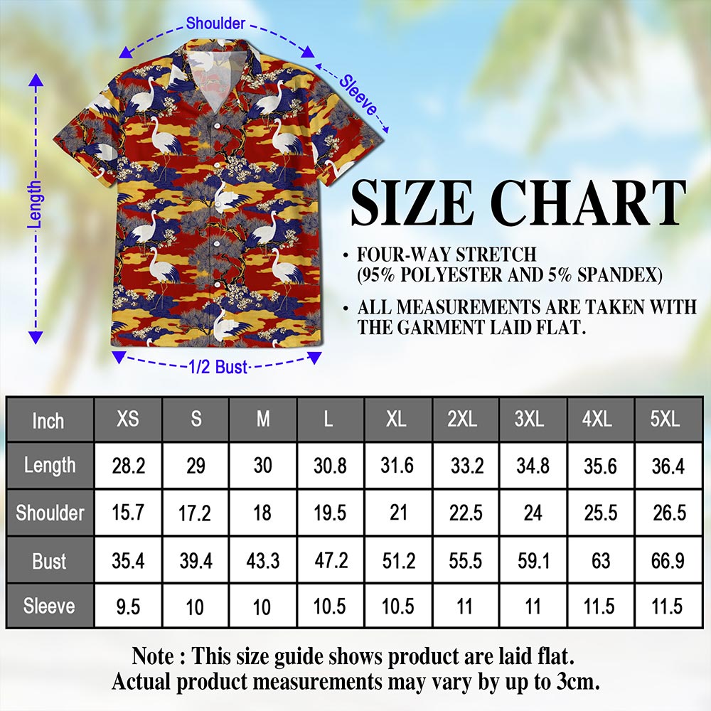 Netecom Sakura Redheaded Crane Hawaiian Shirt for Men, Japanese Nature Style, Button Down Summer Beach Short Sleeve, S-5XL