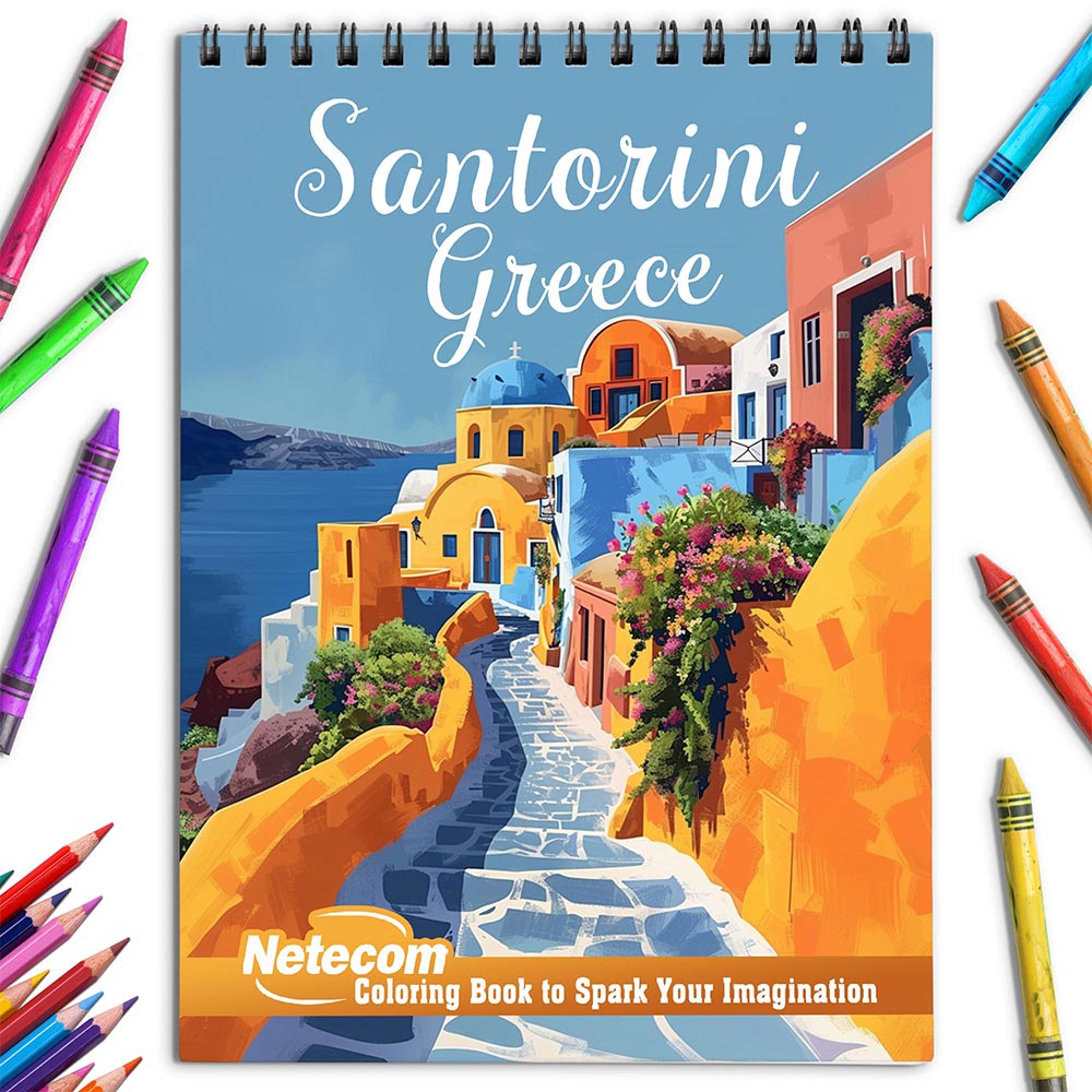 Netecom Santorini Greece Coloring Book for Adults