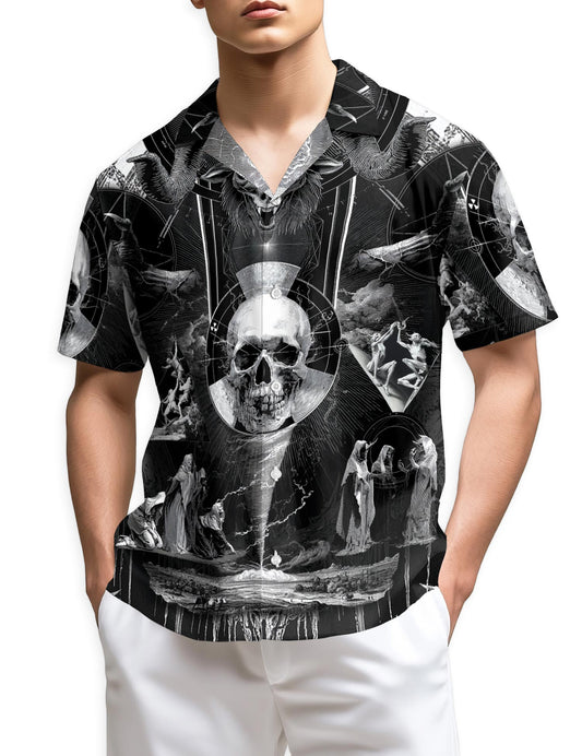 Netecom Satanic Symbol Hawaiian Shirt for Men, Dark Occult Style, Button Down Summer Beach Short Sleeve, S-5XL
