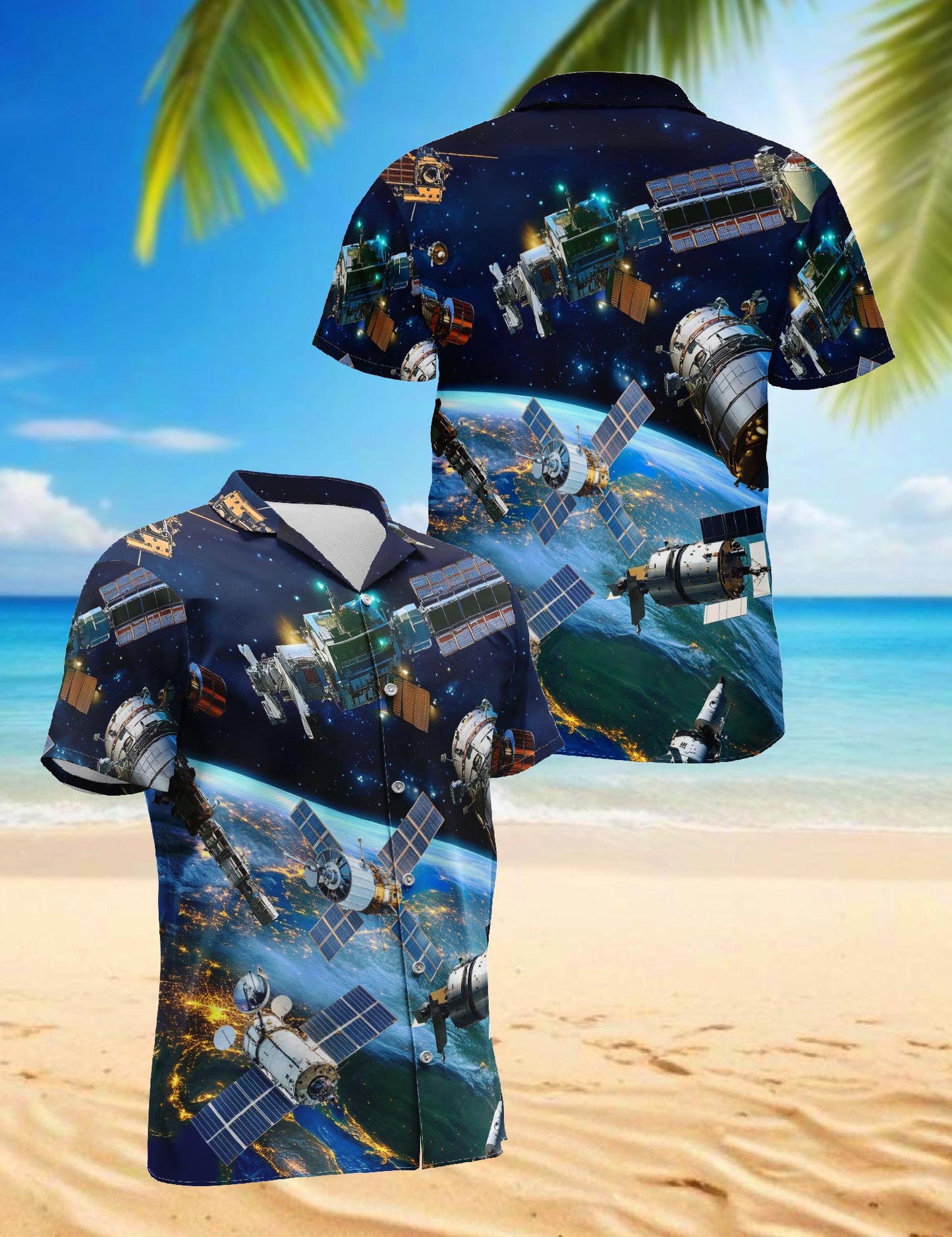Netecom Satellite I Need More Space Hawaiian Shirt for Men, Button Down Summer Beach Short Sleeve, S-5XL