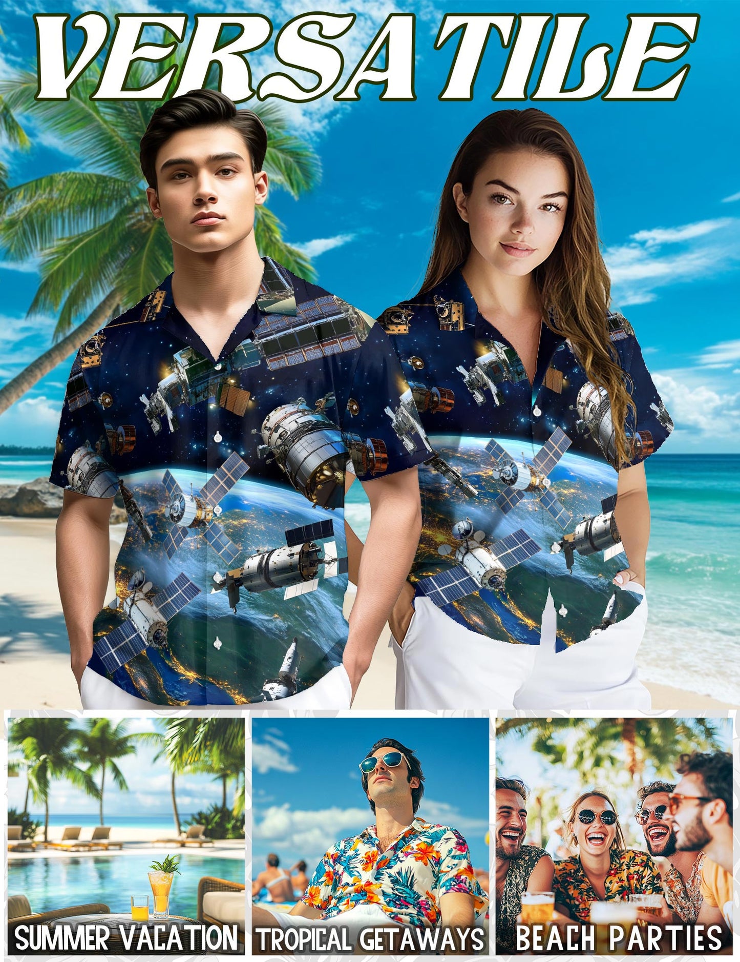 Netecom Satellite I Need More Space Hawaiian Shirt for Men, Button Down Summer Beach Short Sleeve, S-5XL