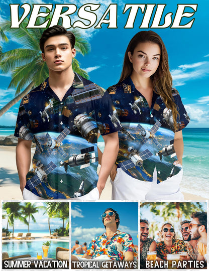 Netecom Satellite I Need More Space Hawaiian Shirt for Men, Button Down Summer Beach Short Sleeve, S-5XL