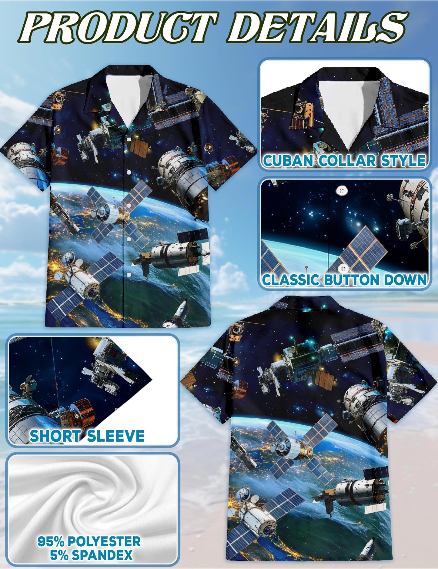 Netecom Satellite I Need More Space Hawaiian Shirt for Men, Button Down Summer Beach Short Sleeve, S-5XL