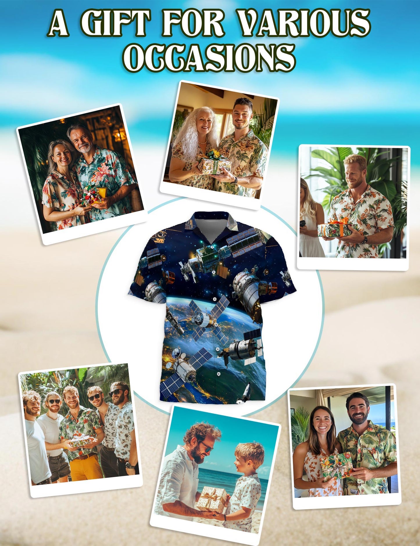 Netecom Satellite I Need More Space Hawaiian Shirt for Men, Button Down Summer Beach Short Sleeve, S-5XL