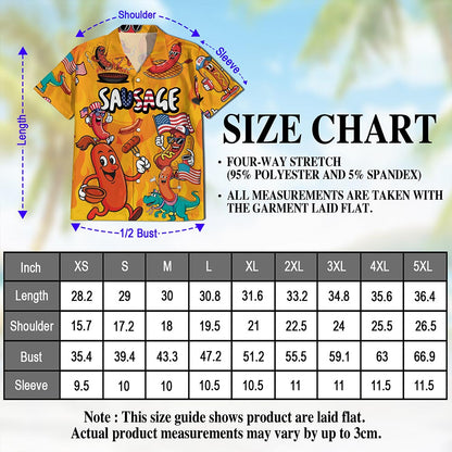 Netecom Sausage Hawaiian Shirt for Men, Funny Style, Button Down Summer Beach Short Sleeve, S-5XL