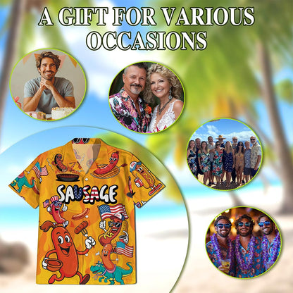 Netecom Sausage Hawaiian Shirt for Men, Funny Style, Button Down Summer Beach Short Sleeve, S-5XL