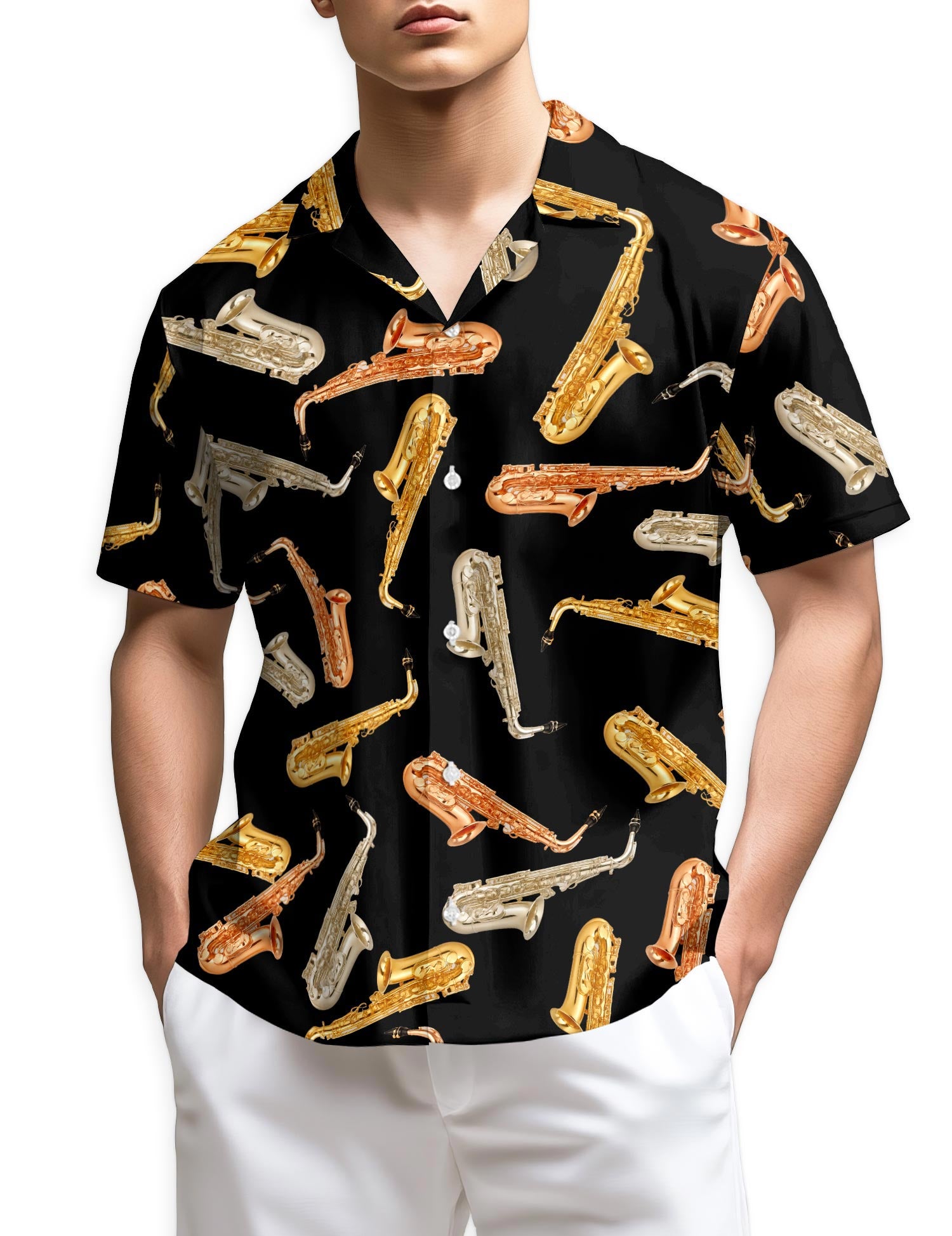 Netecom Saxophone Pattern Hawaiian Shirt for Men