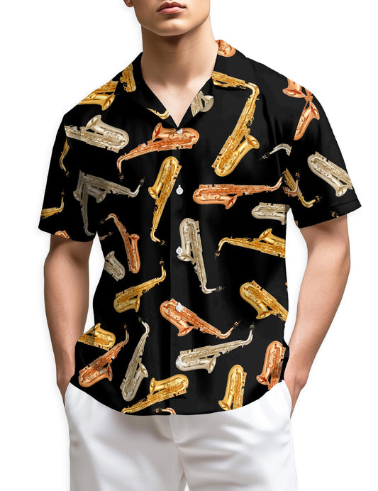 Netecom Saxophone Pattern Hawaiian Shirt for Men