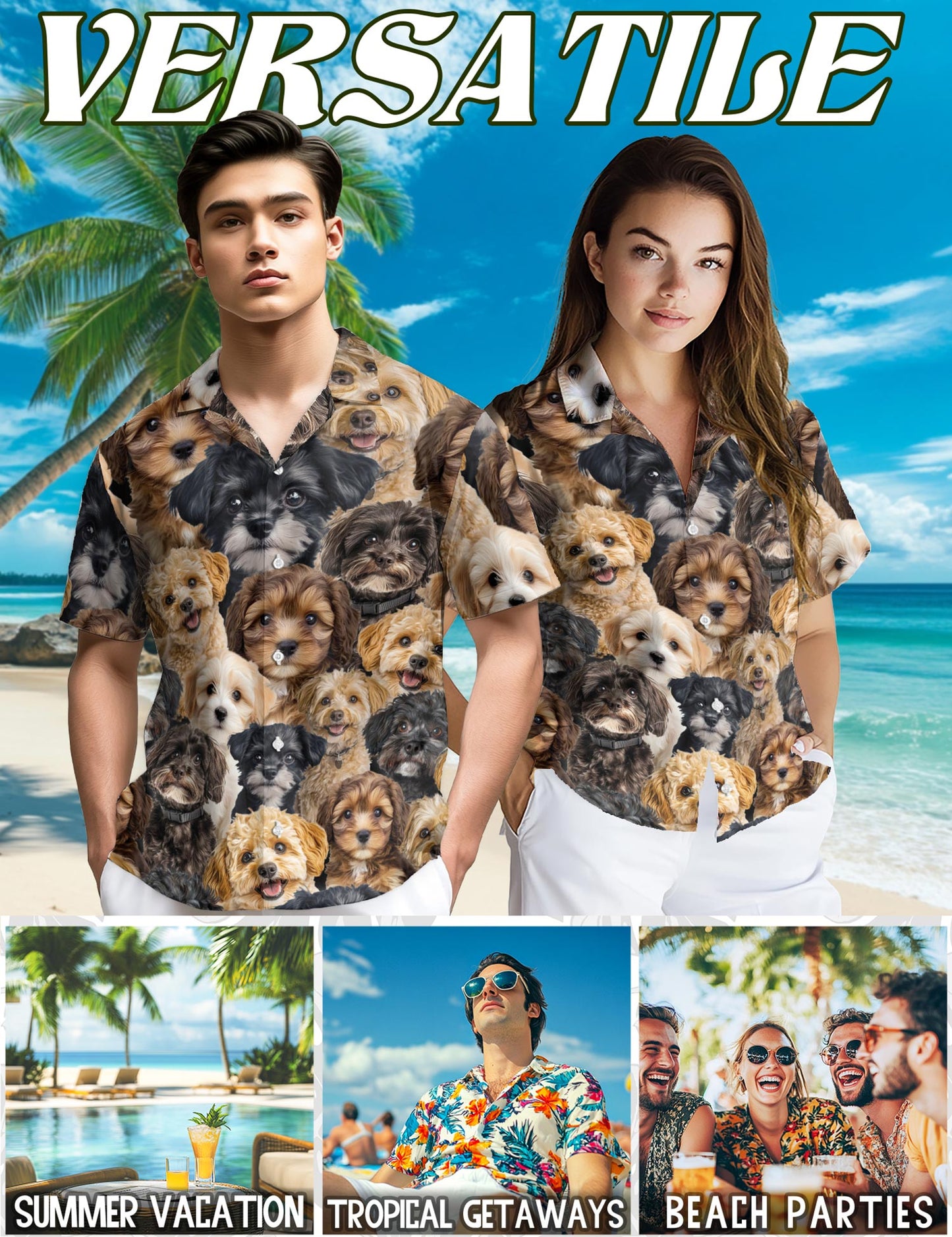 Netecom Schnoodle Hawaiian Shirt for Men, Vintage Style, Button Down Summer Beach Short Sleeve, S-5XL