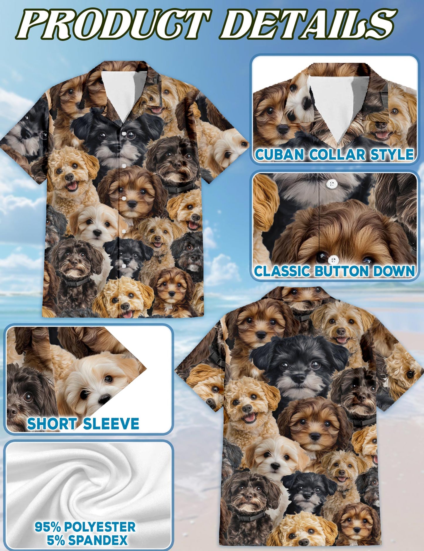 Netecom Schnoodle Hawaiian Shirt for Men, Vintage Style, Button Down Summer Beach Short Sleeve, S-5XL