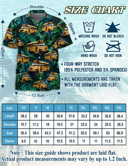 Netecom School Bus Hawaiian Shirt for Men, Tropical Style, Button Down Summer Beach Short Sleeve, S-5XL