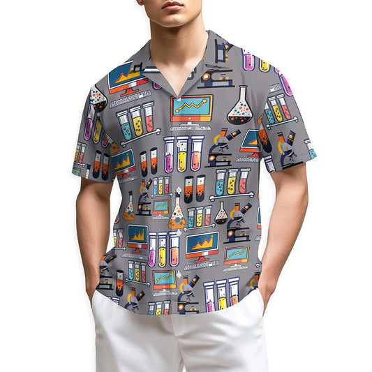 Netecom Science Print Design Hawaiian Shirt for Men, Button Down Summer Beach Short Sleeve, Retro Style, S-5XL